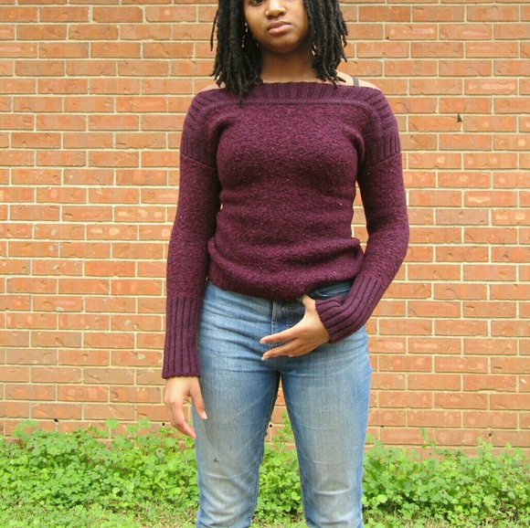 Plum/Burgundy,  Off-Shoulder,  Long Sleeve Top - Picture 1 of 2